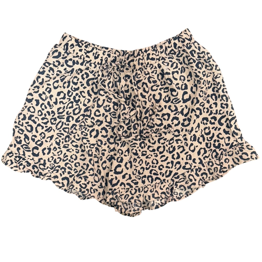 NWT American Eagle Leopard Print Flowy Ruffle Shorts Tan Black XS